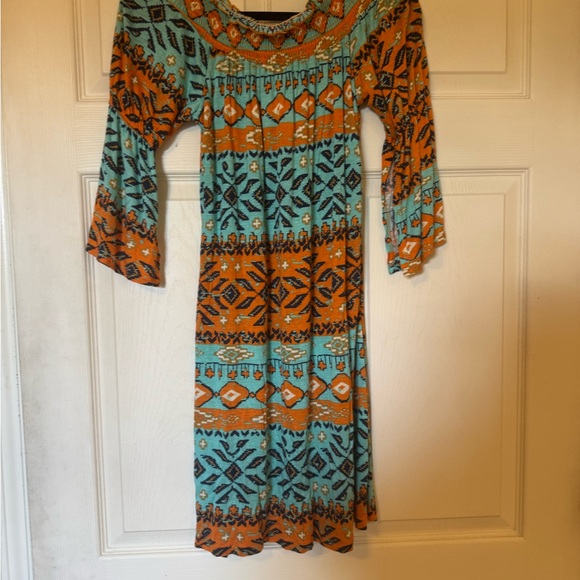 Klutch NWT Bohemian Orange and Blue Patterned Dress size Small - Picture 3 of 6